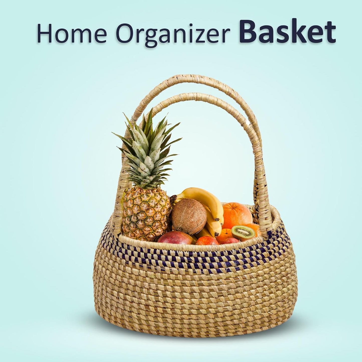 HavePure Munj Grass Handle Basket – Handmade Eco-Friendly Woven Storage Basket | Natural & Durable Organizer for Home, Kitchen & Office | Lightweight & Decorative Design