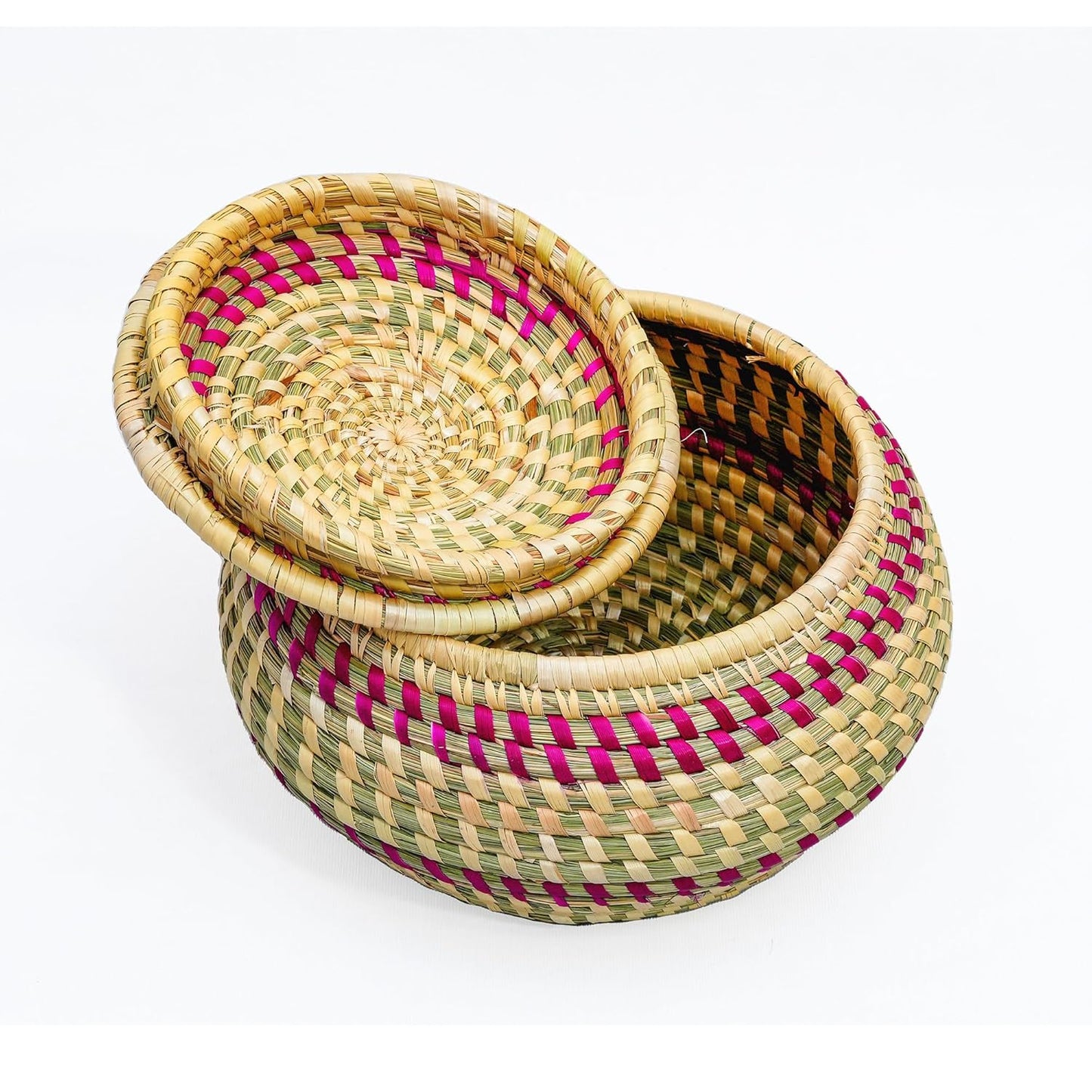HavePure Handmade Munj Grass Chapati Box – Eco-Friendly Roti Storage Container | Natural & Pink Insulated Box for Warm Chapatis | Durable, Lightweight Kitchen Organizer