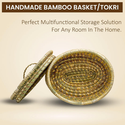 HavePure Munj Grass Oval Multipurpose Container – Handmade Eco-Friendly Storage Basket | Natural & Sustainable Organizer for Home, Kitchen & Office | Lightweight & Durable Décor Box