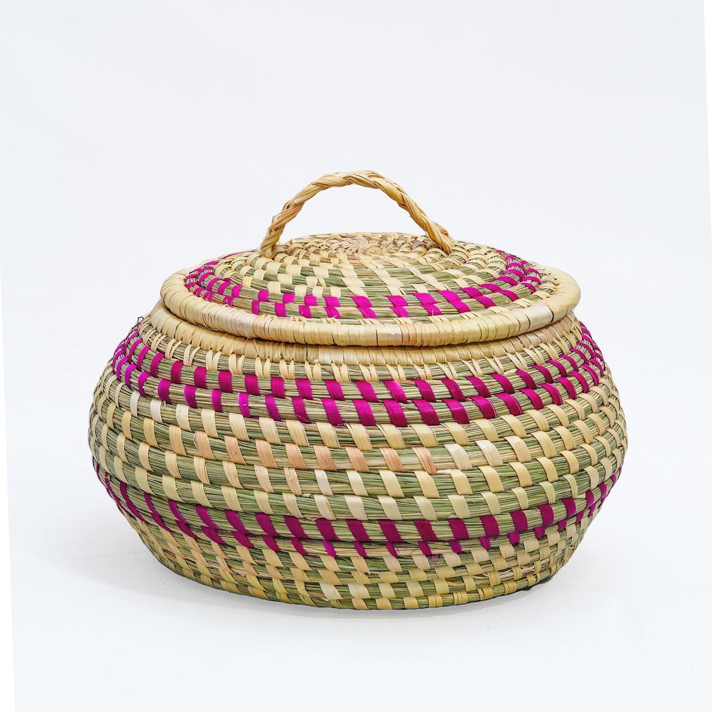 HavePure Handmade Munj Grass Chapati Box – Eco-Friendly Roti Storage Container | Natural & Pink Insulated Box for Warm Chapatis | Durable, Lightweight Kitchen Organizer