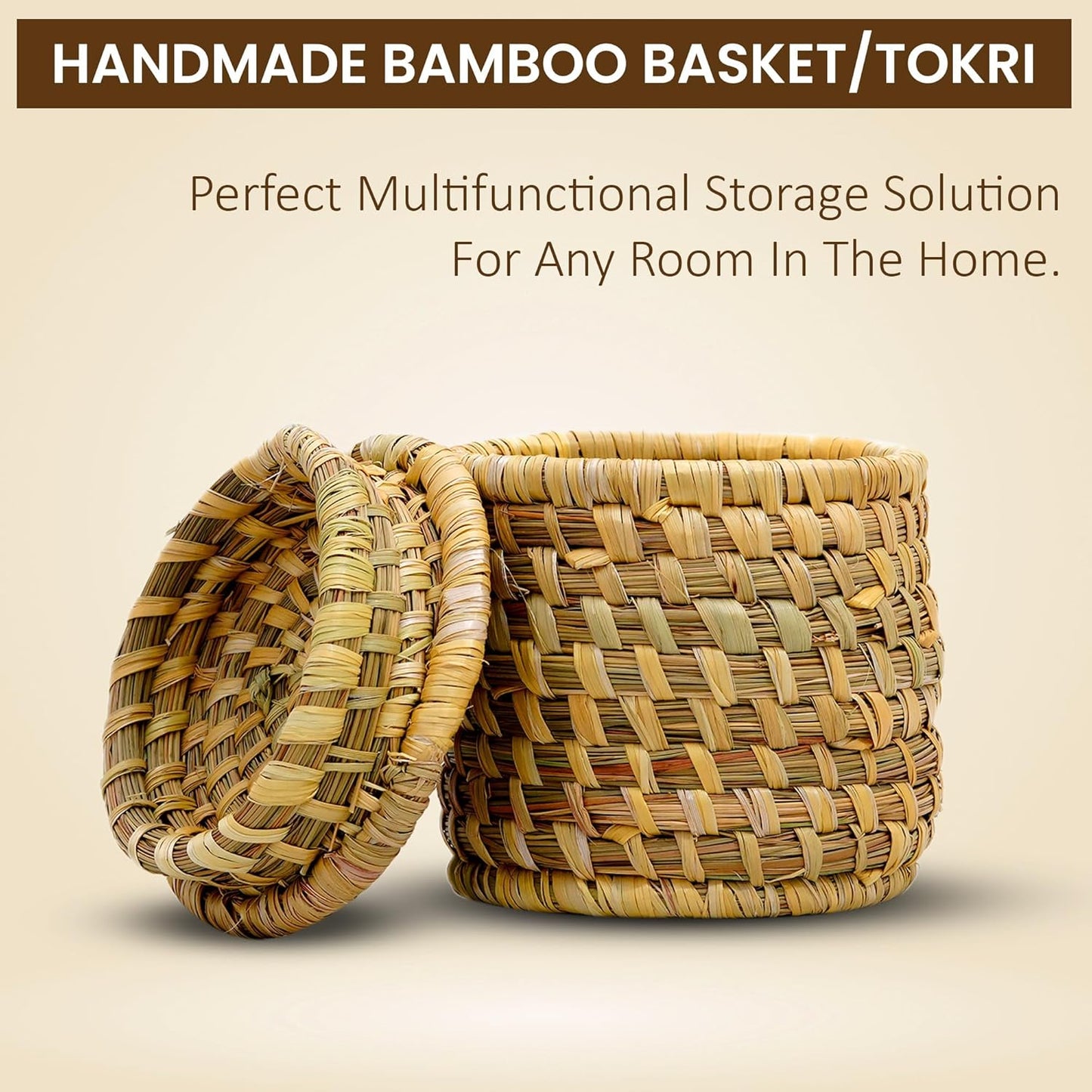 HavePure Munj Grass Multipurpose Storage Container – Eco-Friendly Handmade Organizer | Natural & Sustainable Basket for Home, Kitchen & Office | Lightweight & Durable Décor & Storage Box