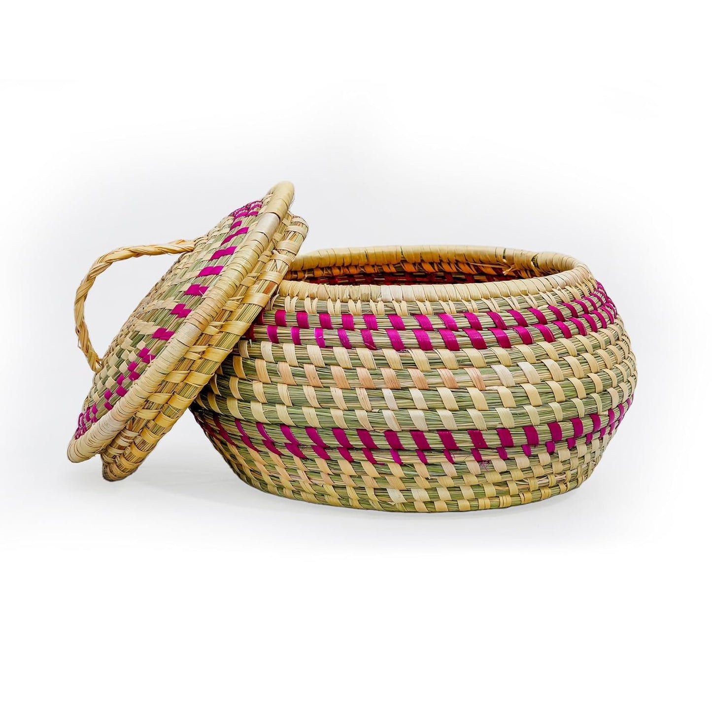 HavePure Handmade Munj Grass Chapati Box – Eco-Friendly Roti Storage Container | Natural & Pink Insulated Box for Warm Chapatis | Durable, Lightweight Kitchen Organizer