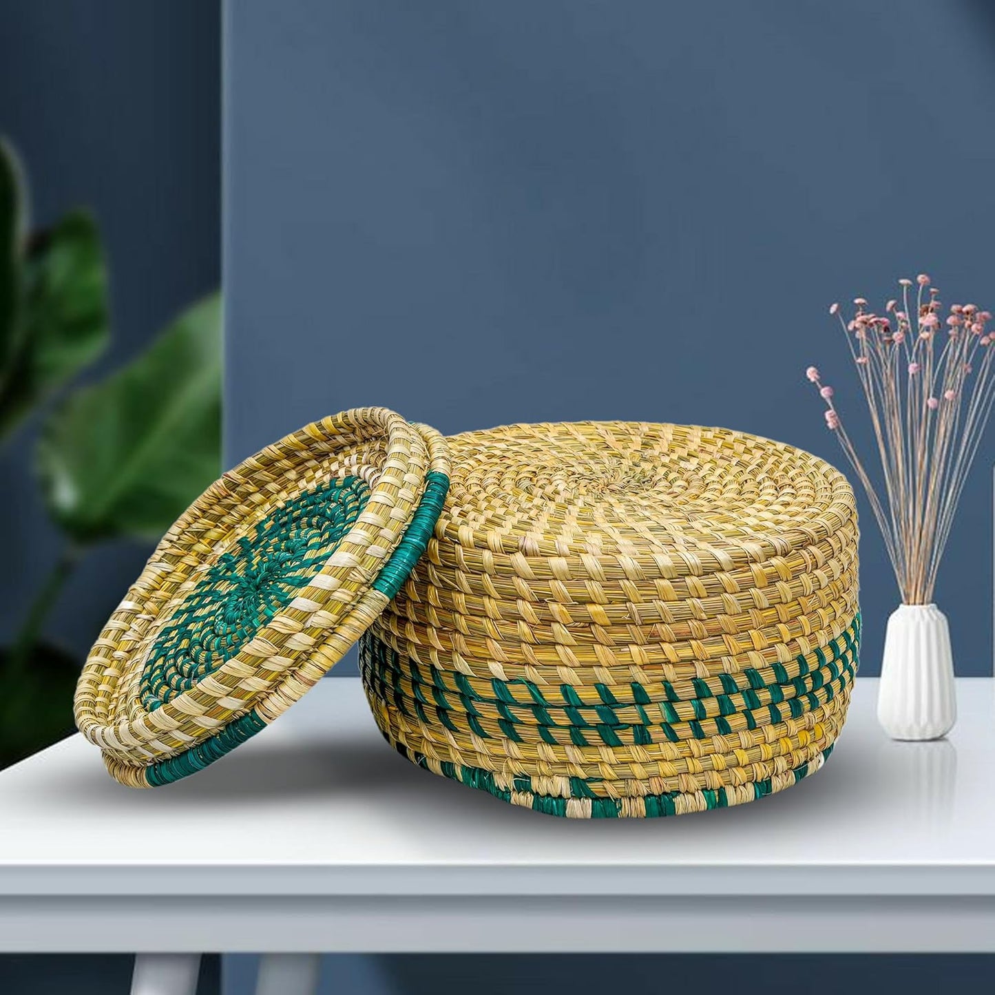 HavePure Handmade Munj Grass Chapati Box – Eco-Friendly Roti Storage Container | Natural & Green Insulated Box for Warm Chapatis | Durable, Lightweight Kitchen Organizer