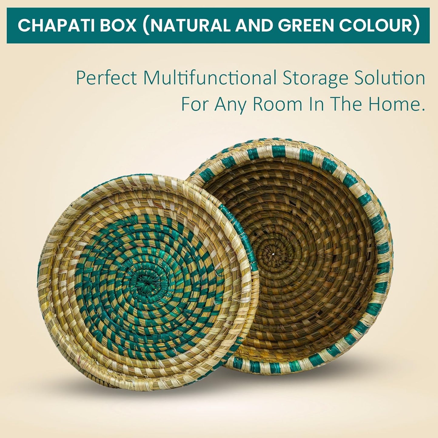 HavePure Handmade Munj Grass Chapati Box – Eco-Friendly Roti Storage Container | Natural & Green Insulated Box for Warm Chapatis | Durable, Lightweight Kitchen Organizer