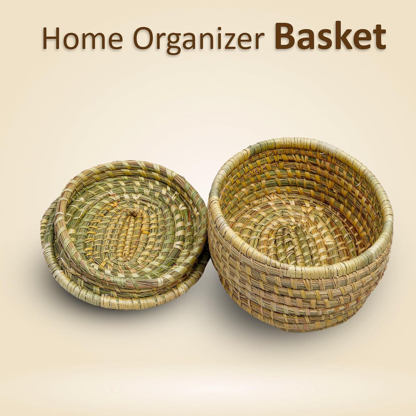 HavePure Munj Grass Oval Multipurpose Container – Handmade Eco-Friendly Storage Basket | Natural & Sustainable Organizer for Home, Kitchen & Office | Lightweight & Durable Décor Box