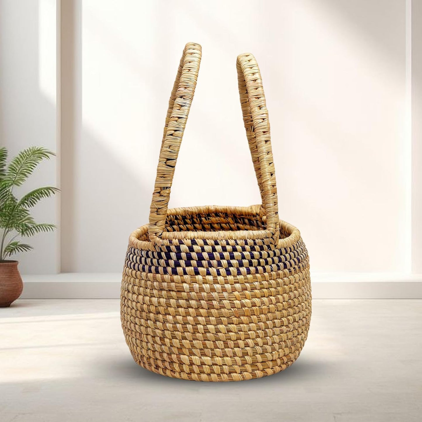 HavePure Munj Grass Handle Basket – Handmade Eco-Friendly Woven Storage Basket | Natural & Durable Organizer for Home, Kitchen & Office | Lightweight & Decorative Design