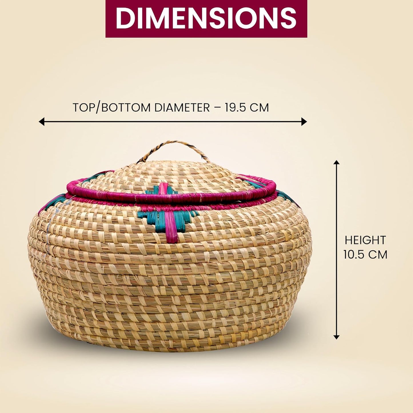 HavePure Handmade Munj Grass Chapati Box – Eco-Friendly Roti Storage Container | Natural and Green Insulated Box for Warm Chapatis | Durable, Lightweight Kitchen Organizer