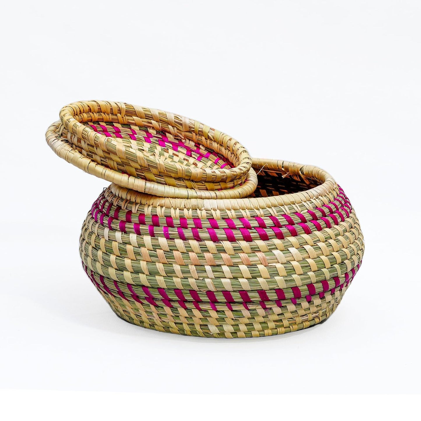 HavePure Handmade Munj Grass Chapati Box – Eco-Friendly Roti Storage Container | Natural & Pink Insulated Box for Warm Chapatis | Durable, Lightweight Kitchen Organizer