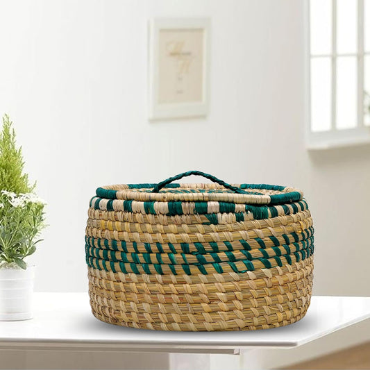 HavePure Handmade Munj Grass Chapati Box – Eco-Friendly Roti Storage Container | Natural & Green Insulated Box for Warm Chapatis | Durable, Lightweight Kitchen Organizer