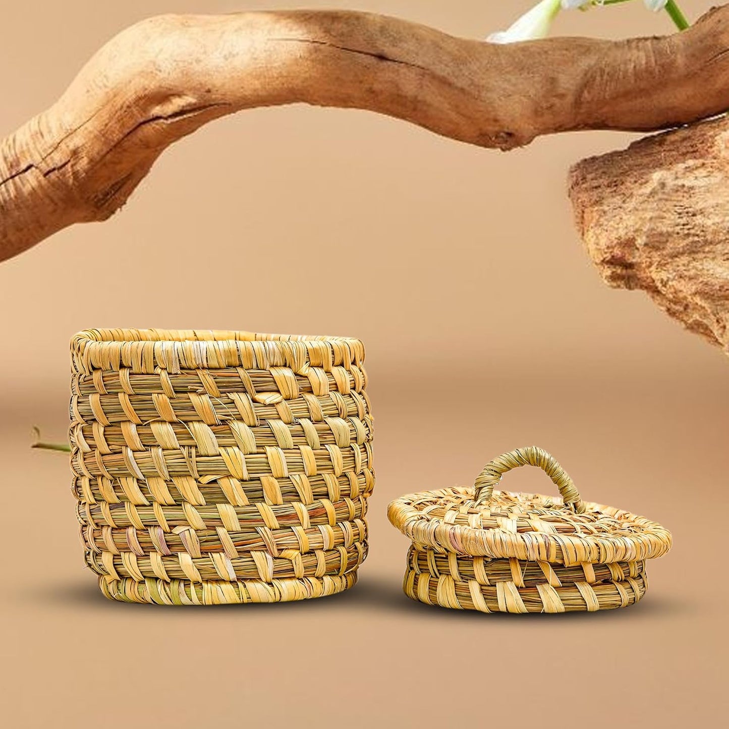 HavePure Munj Grass Multipurpose Storage Container – Eco-Friendly Handmade Organizer | Natural & Sustainable Basket for Home, Kitchen & Office | Lightweight & Durable Décor & Storage Box
