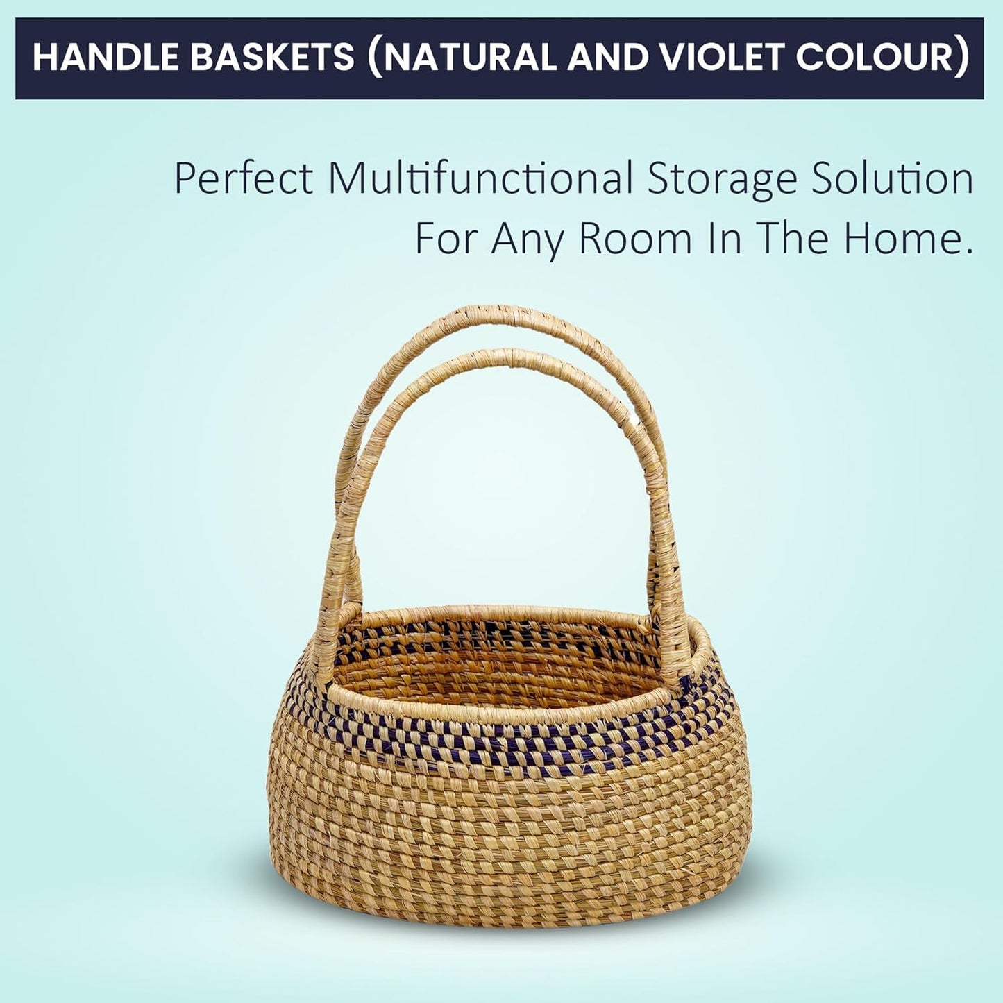 HavePure Munj Grass Handle Basket – Handmade Eco-Friendly Woven Storage Basket | Natural & Durable Organizer for Home, Kitchen & Office | Lightweight & Decorative Design