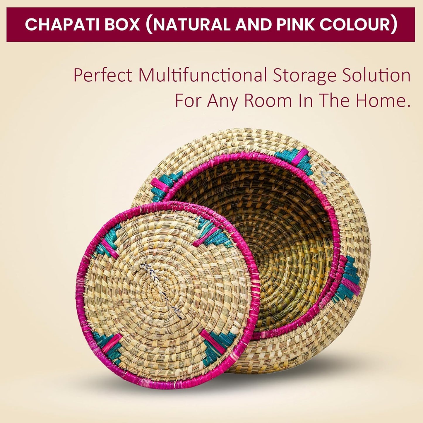 HavePure Handmade Munj Grass Chapati Box – Eco-Friendly Roti Storage Container | Natural and Green Insulated Box for Warm Chapatis | Durable, Lightweight Kitchen Organizer