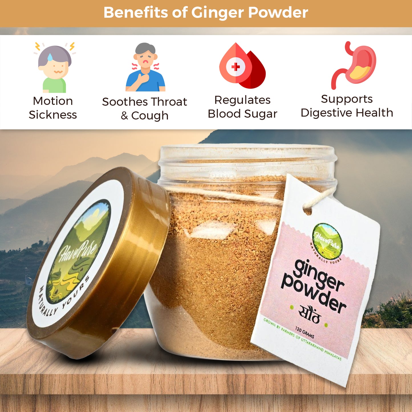 HavePure Ginger Powder (Sonth) – 120g | Sun-Dried, Pure & Aromatic | Immunity & Digestion Booster