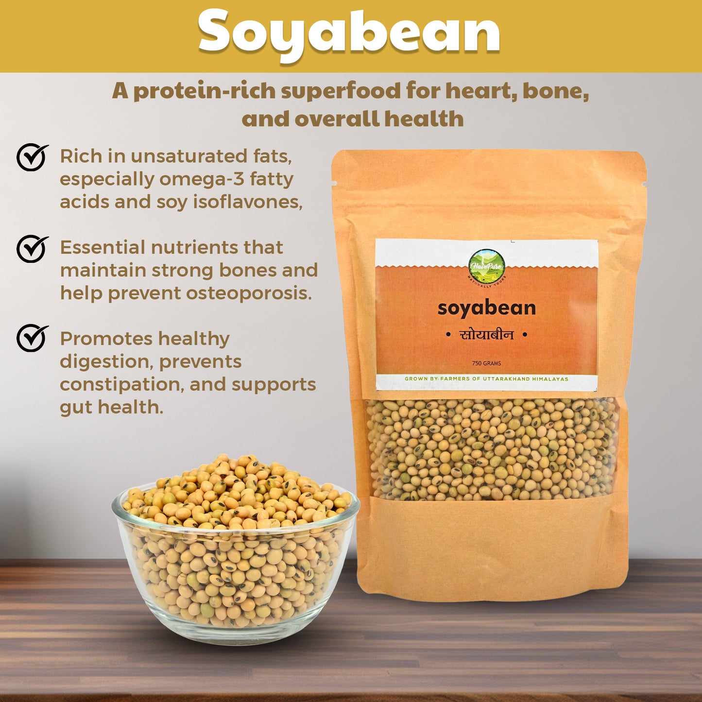 Himalayan Soyabean (750g) β Naturally Grown in Bhagirathi Valley, Rich in Lecithin & Omega-3