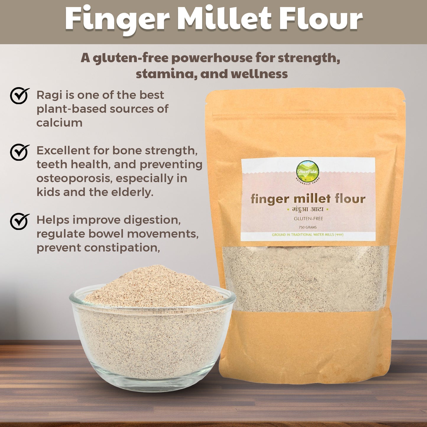 Finger Millet Flour (Mandua Atta) β Gluten-Free & Stone-Ground | 750 Gram