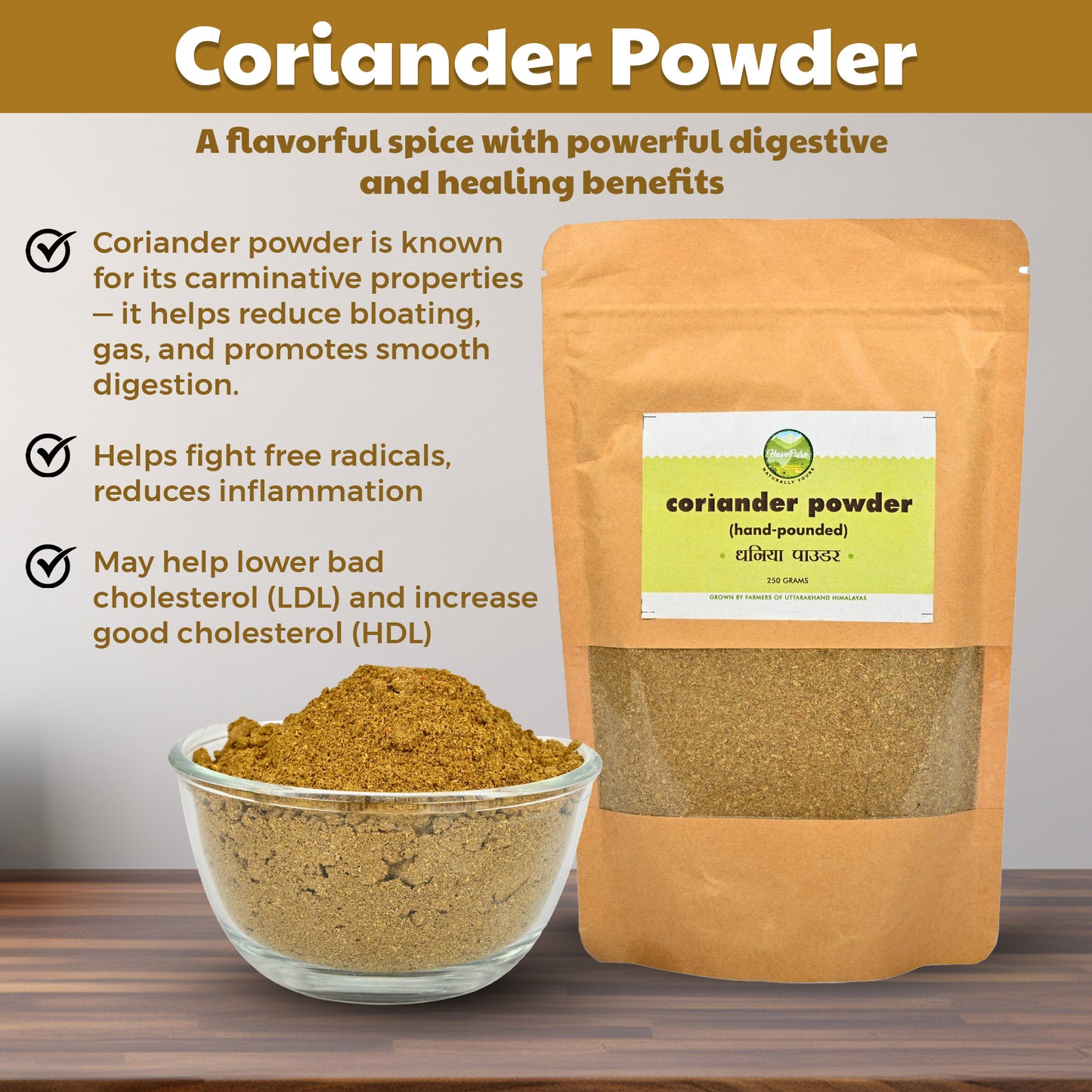 Hand-Pounded Coriander Powder β 250g | Naturally Grown in Uttarakhand