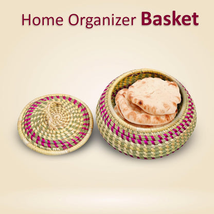 HavePure Handmade Munj Grass Chapati Box – Eco-Friendly Roti Storage Container | Natural & Pink Insulated Box for Warm Chapatis | Durable, Lightweight Kitchen Organizer