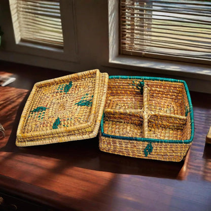 HavePure Munj Grass Dry Fruit Box – Handmade Eco-Friendly Storage Container | Natural & Green Decorative Gift Box | Durable & Lightweight Organizer for Nuts, Snacks & Sweets