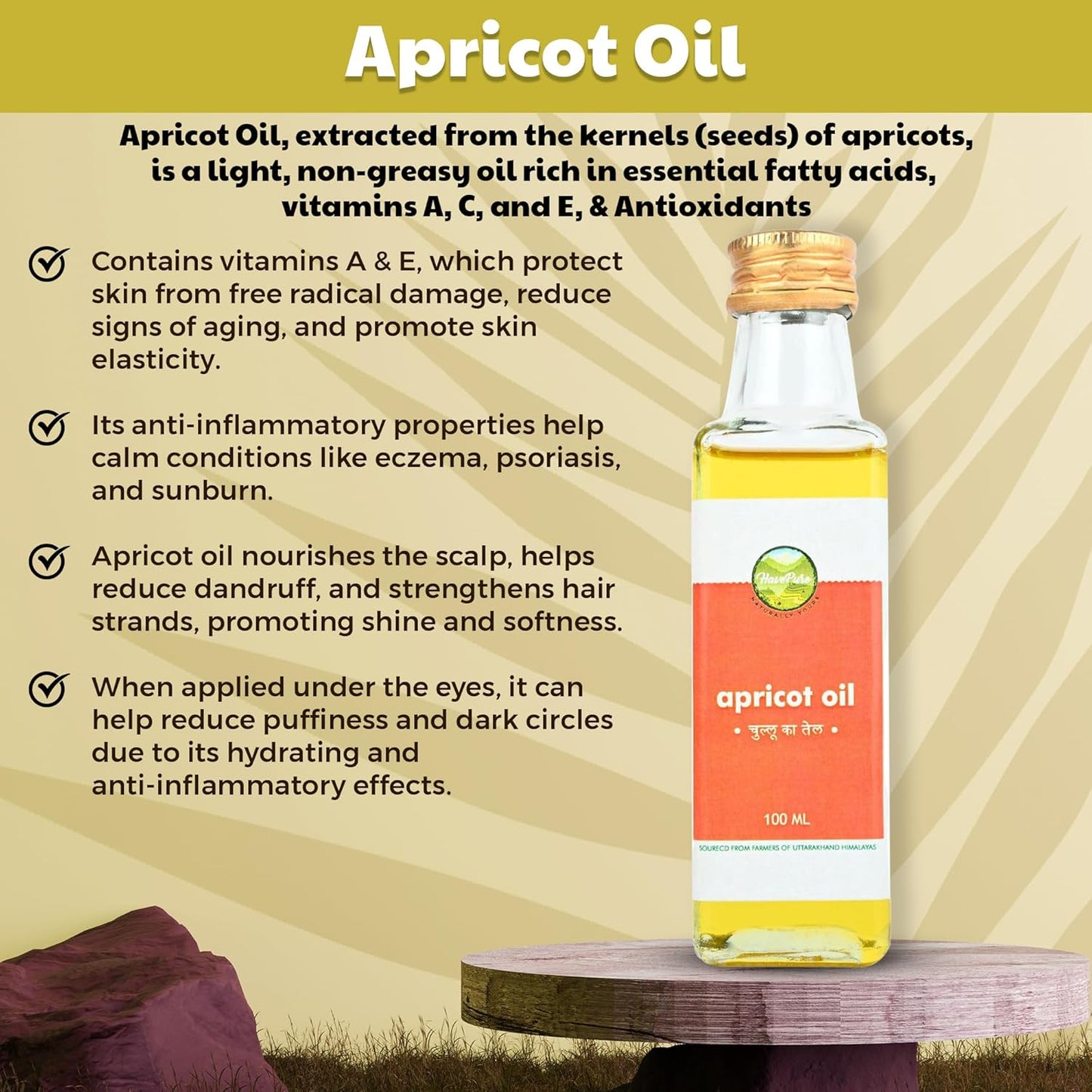 HavePure Apricot Oil – 100ml | Cold-Pressed Oil for Skin & Hair | Nourishing Massage Oil