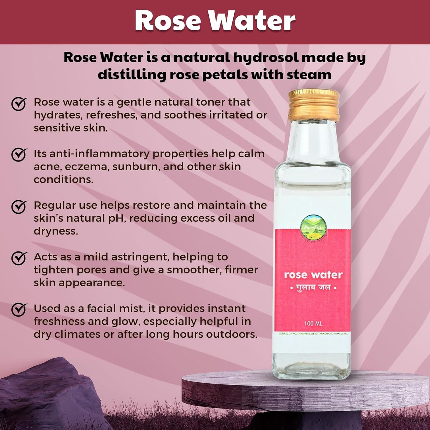 HavePure Rose Water – 100ml | Natural Steam-Distilled Gulab Jal for Skin & Wellness