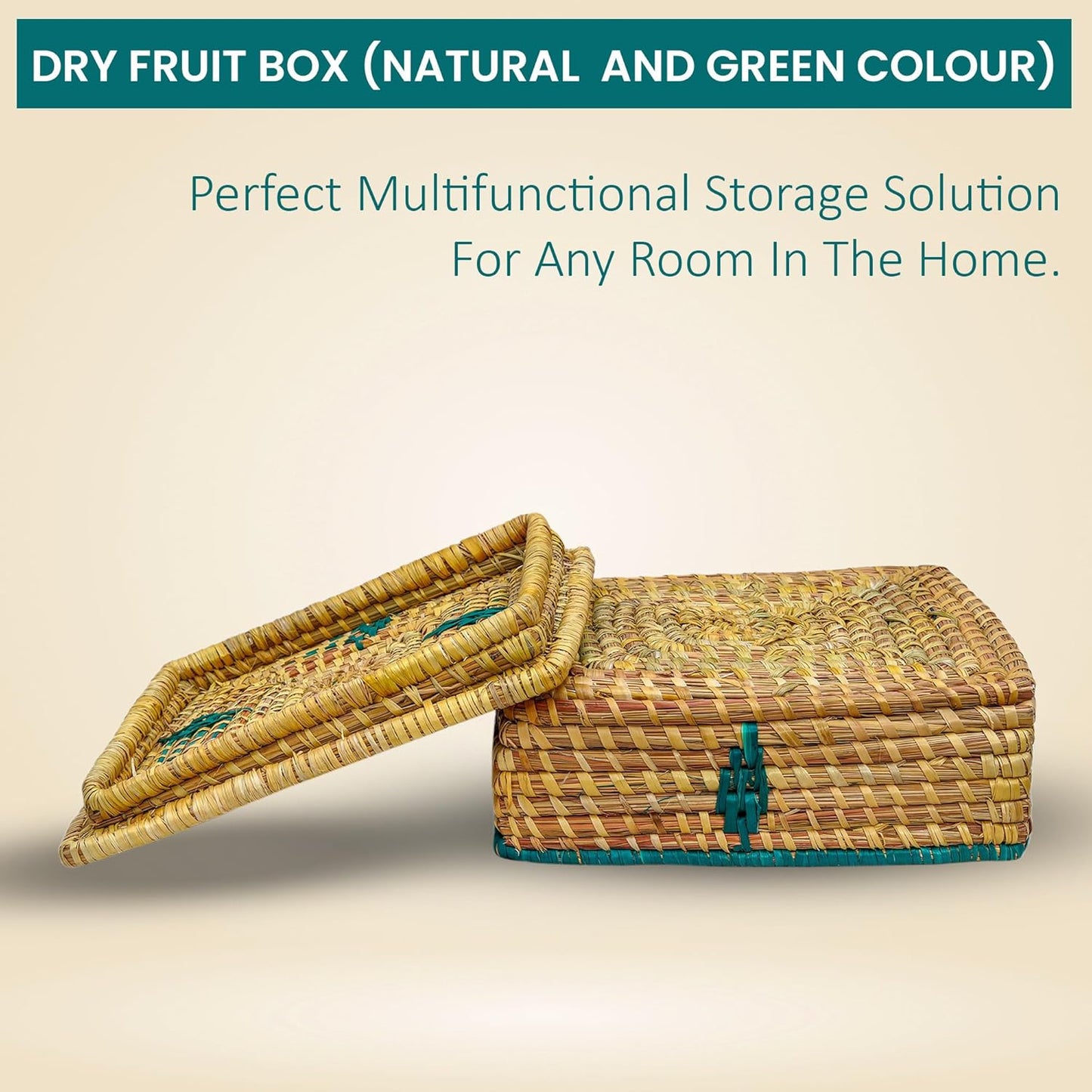 HavePure Munj Grass Dry Fruit Box – Handmade Eco-Friendly Storage Container | Natural & Green Decorative Gift Box | Durable & Lightweight Organizer for Nuts, Snacks & Sweets