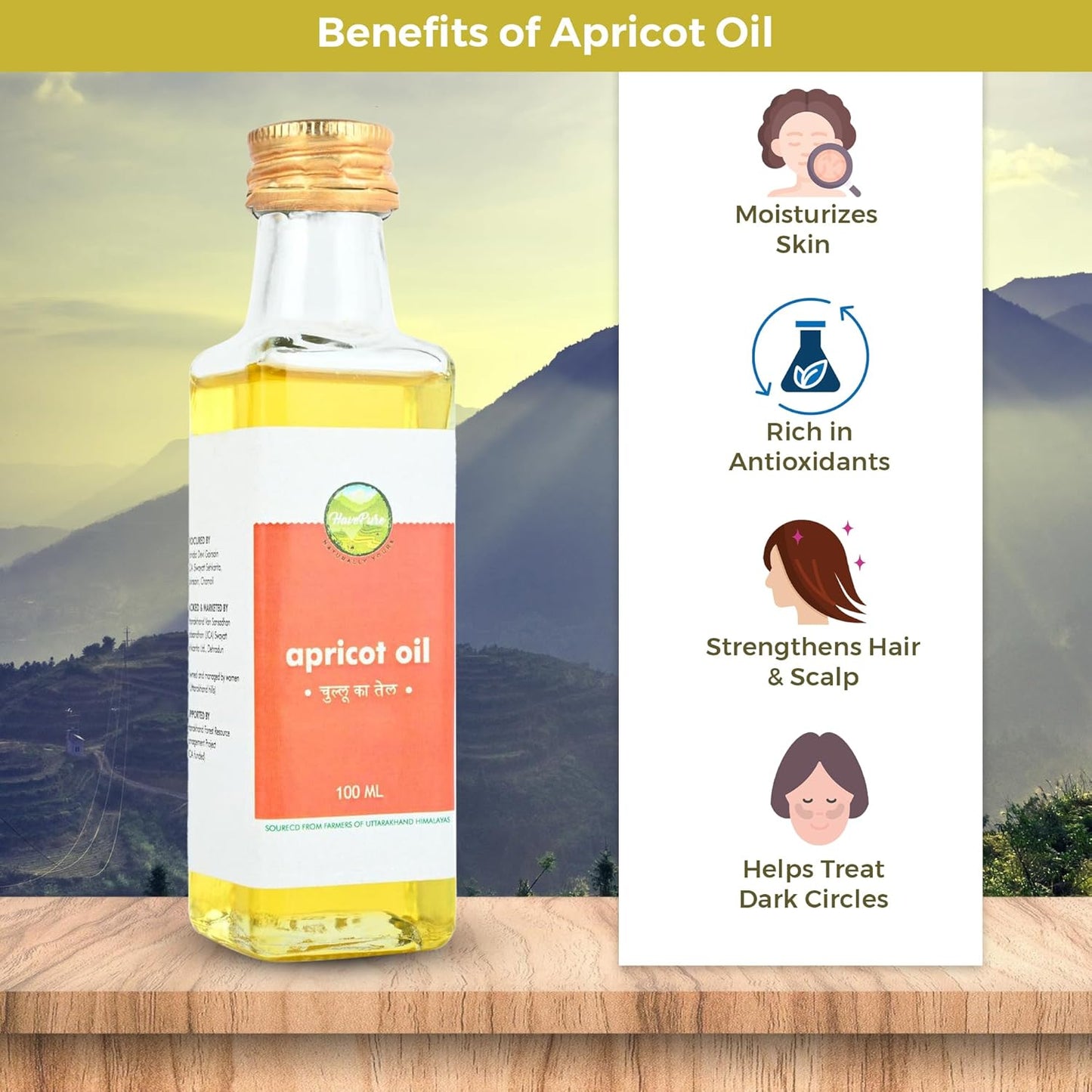 HavePure Apricot Oil – 100ml | Cold-Pressed Oil for Skin & Hair | Nourishing Massage Oil