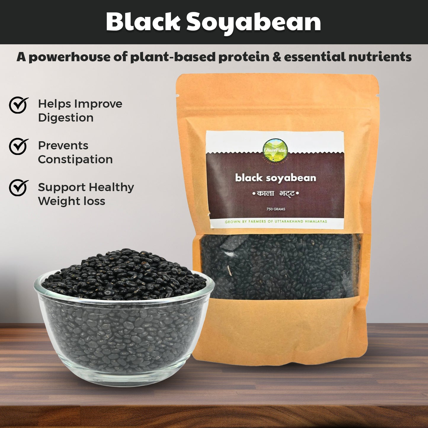 Black Soyabean – 750g | Himalayan Organic Pulse | Rich in Protein, Fiber & Antioxidants