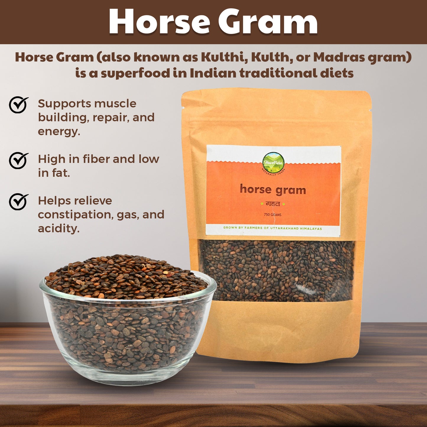 Horse Gram (Kulthi) – 750g | High-Protein Superfood from Uttarakhand Himalayas