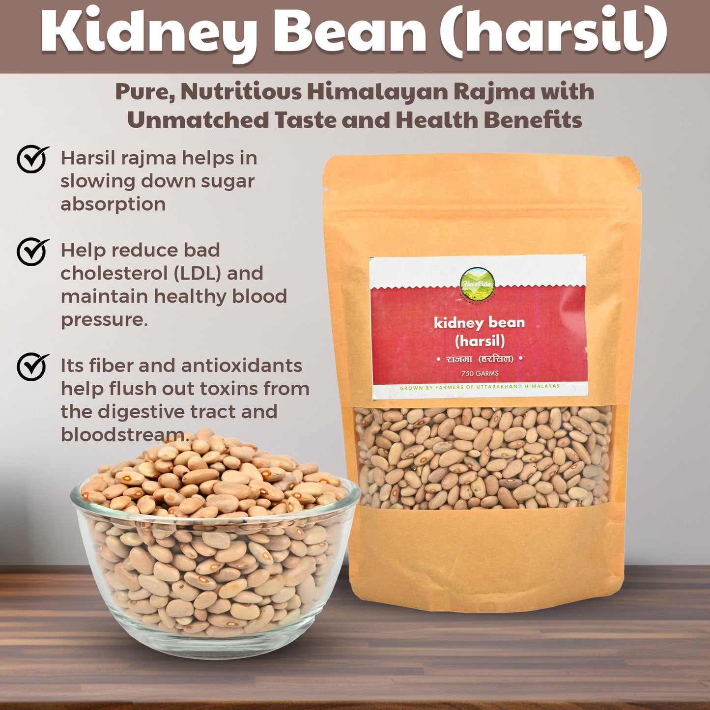 Harsil Kidney Beans (Rajma) – 750g | Naturally Grown in the Himalayan Valleys of Uttarakhand