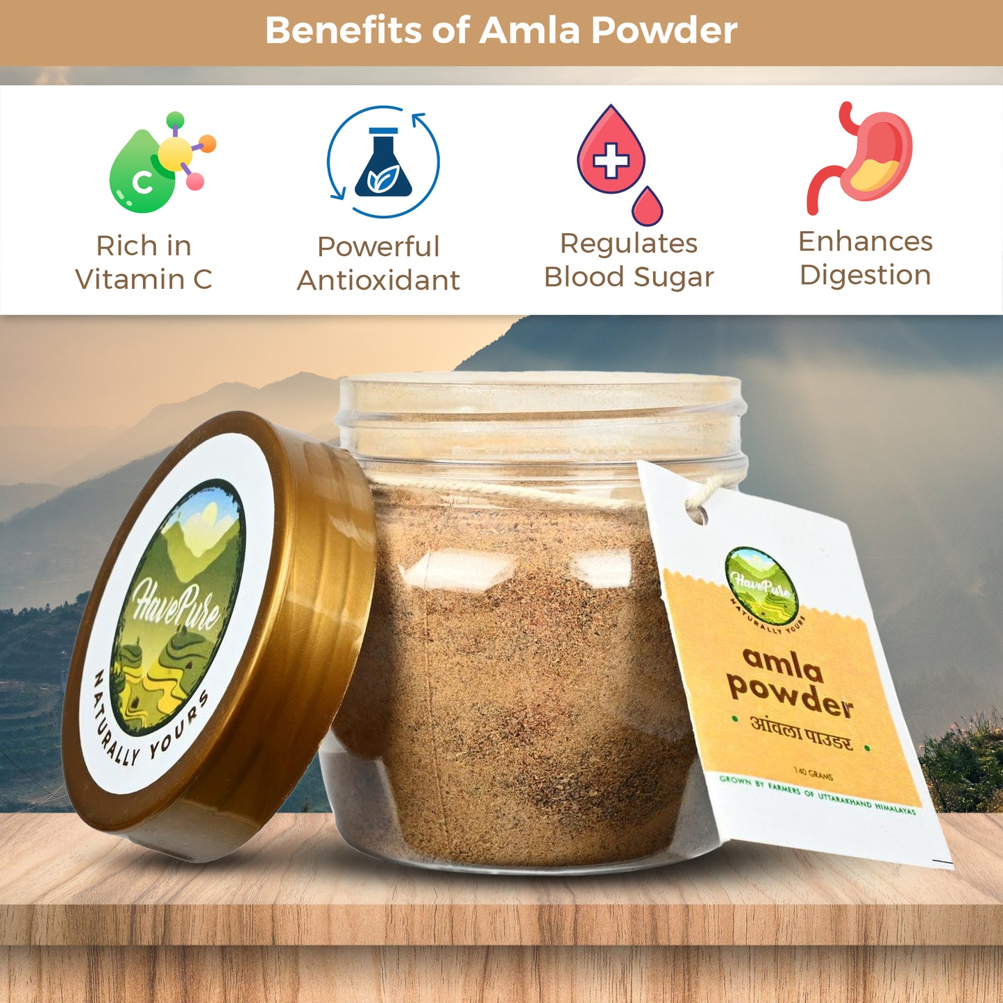 Pure Amla Powder – 140g | Natural Vitamin C Superfood | Grown in Uttarakhand Himalayas