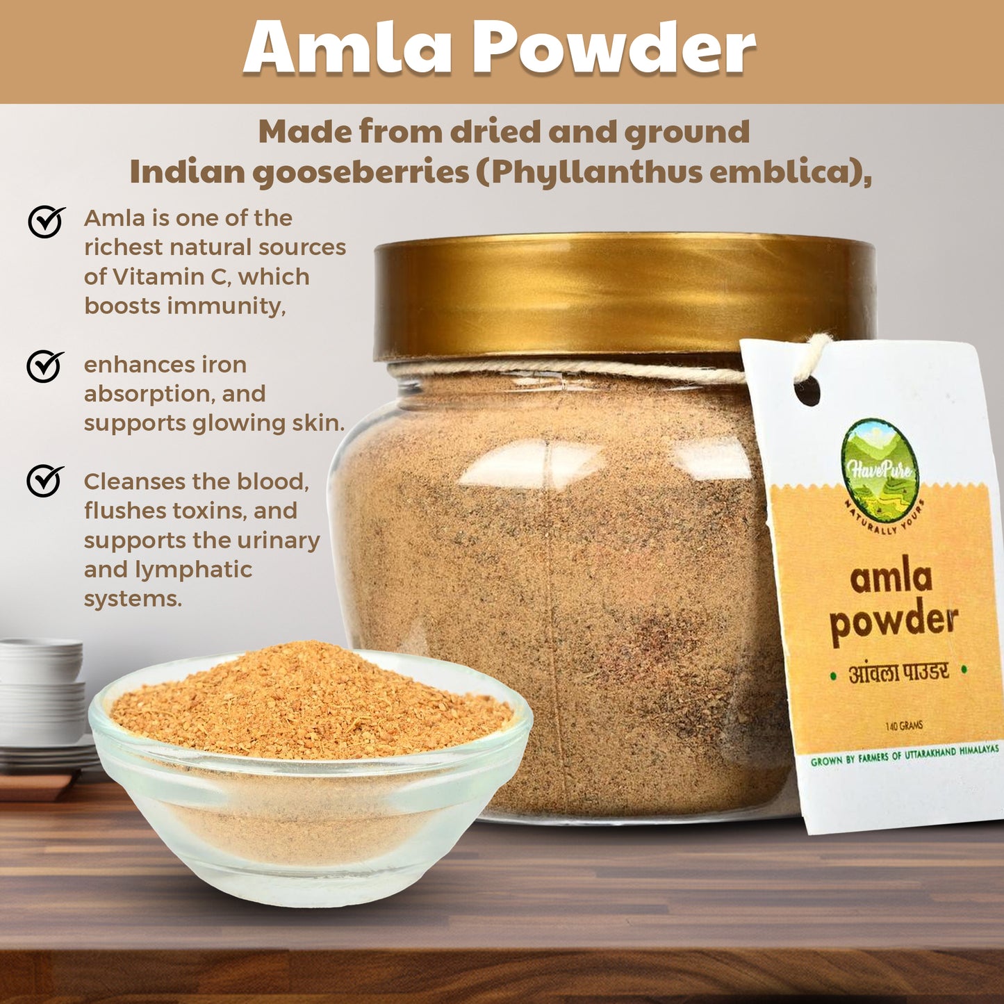 Pure Amla Powder – 140g | Natural Vitamin C Superfood | Grown in Uttarakhand Himalayas